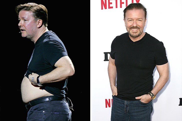 Ricky Gervais – 40lbs – Healthy Eating Regimen & Gym Workouts