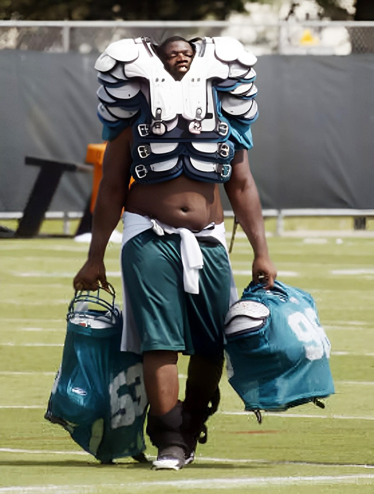 Rookie Football Player Becomes a Walking Sporting Goods Store in Hilarious Effort