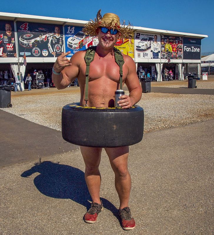 Talladega Tire Man Rolls in with Tire-ific Style and Racing Fandom